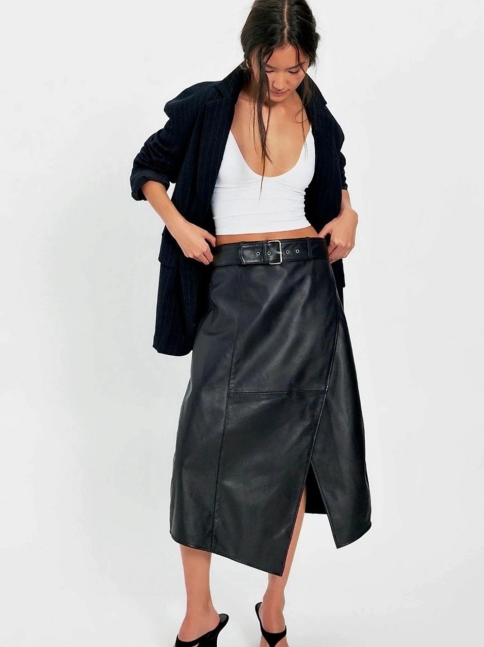 Free People Deadwood Kalmer 💯 Leather Midi Skirt NWT